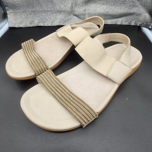 abeo Bianca Leather Beaded Heel Elastic Sandals Size: 6